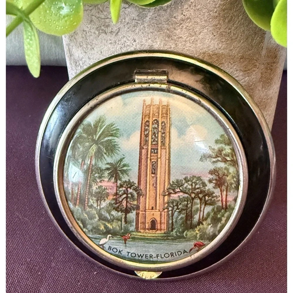 1930's souvenir BOK TOWER ORLANDO Florida pocket mirror compact